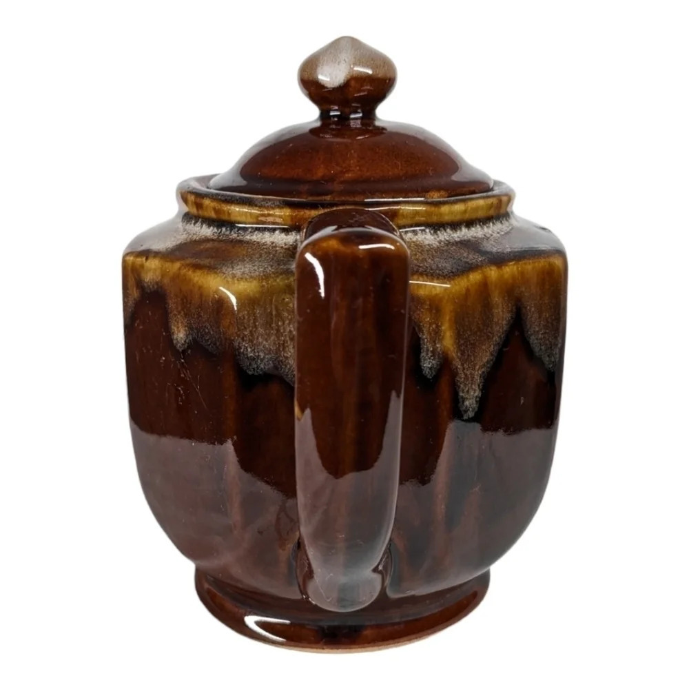 Vintage Retro  Octagonal Teapot 4 Cups 3-Tone Brown Drip Glaze - Picture 4 of 10